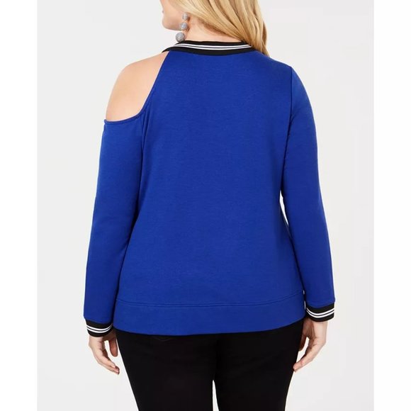 NWT Womens Plus Size 3X INC Blue One Shoulder Sporty Soft Sweatshirt Top - Picture 2 of 2